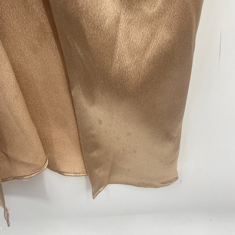 Jenny Yoo Chase Satin Formal Gown Fitted Leg Slit Champagne Gold Metallic 2 - Picture 6 of 14